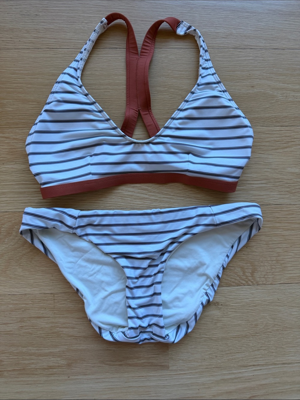 Patagonia White Striped Bikini with Rust Trim